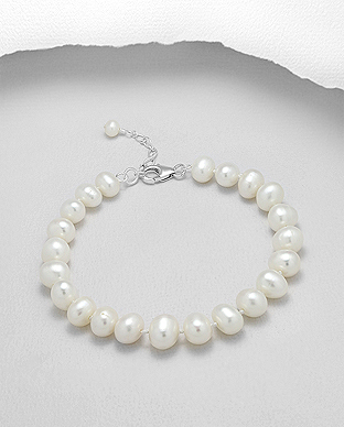 514-121AA - Wholesale 925 Sterling Silver Bracelet Beaded With AA Quality Fresh Water Pearls