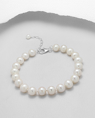 514-121AAA - Wholesale 925 Sterling Silver Bracelet, Beaded with 7-7.5 mm Diameter AAA Freshwater Pearls