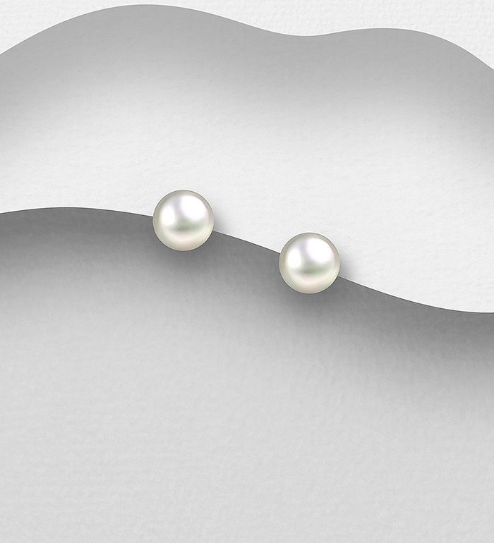 515-303AAA - Wholesale 925 Sterling Silver Push-Back Earrings, Decorated with 5-5.5 mm Diameter Freshwater Pearls