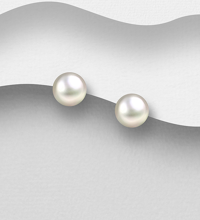515-305AAA - Wholesale 925 Sterling Silver Push-Back Earrings, Decorated with 7-7.5 mm Diameter AAA Freshwater Pearls