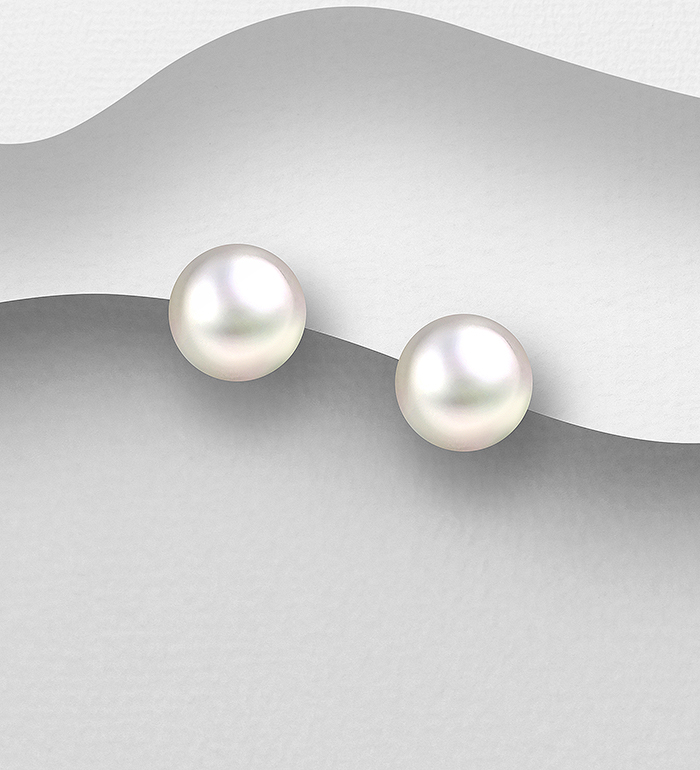 515-306AAA - Wholesale 925 Sterling Silver Push-Back Earrings, Decorated with 8-8.5 mm Diameter AAA Freshwater Pearls