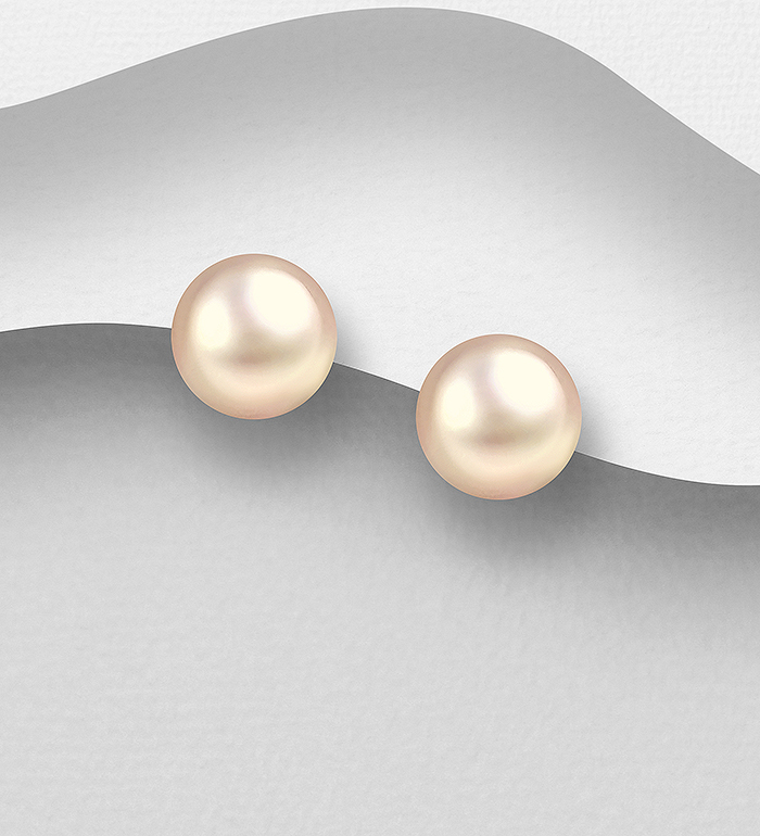515-307AAA - Wholesale 925 Sterling Silver Push-Back Earrings, Decorated with 9-9.5 mm Diameter AAA Freshwater Pearls