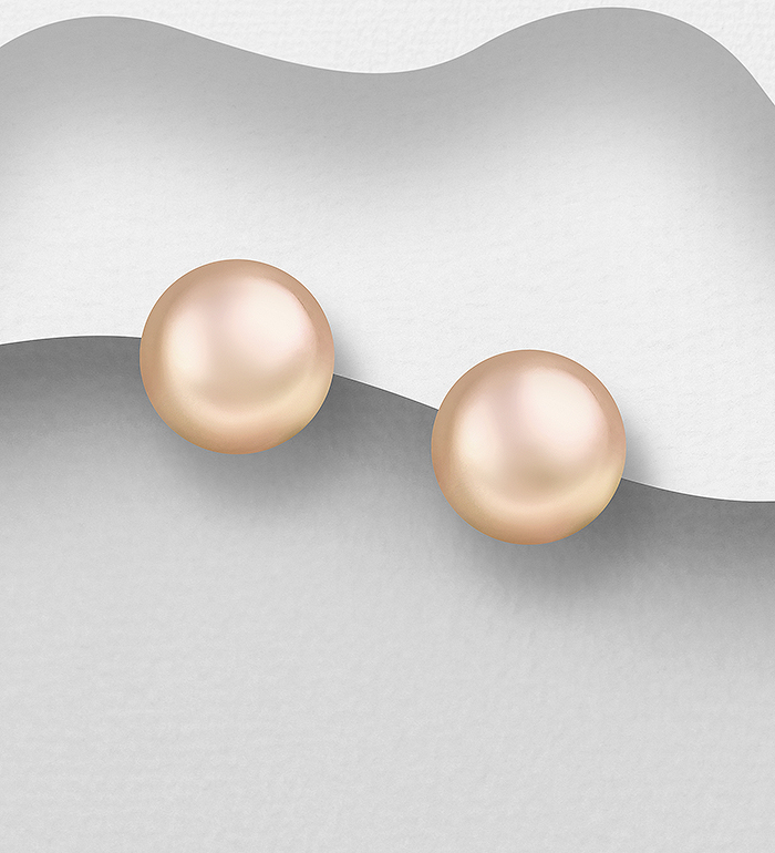 515-310AAA - Wholesale 925 Sterling Silver Push-Back Earrings, Decorated with 12-12.5 mm Diameter AAA Freshwater Pearls