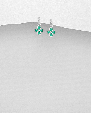 578-2624 - Wholesale 925 Sterling Silver Clover Push-Back Earrings, Decorated with Various Colored Enamel