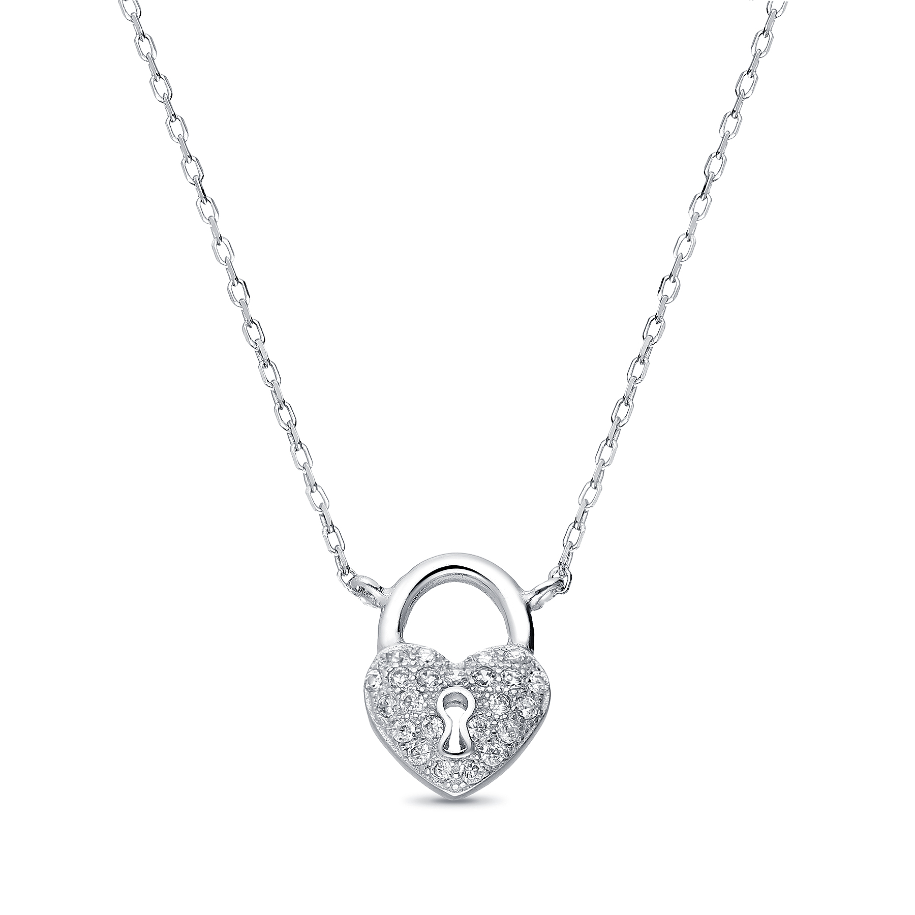 701-12188K - Wholesale 925 Sterling Silver Lock Necklace Decorated With CZ And Plated With Rhodium
