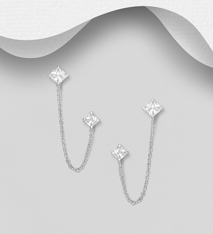 701-12287 - Wholesale 925 Sterling Silver Double Stud Earrings Decorated with CZ Simulated Diamonds