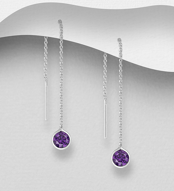 701-15436 - Wholesale 925 Sterling Silver Threader Earrings, Decorated with Various Color CZ Simulated Diamonds