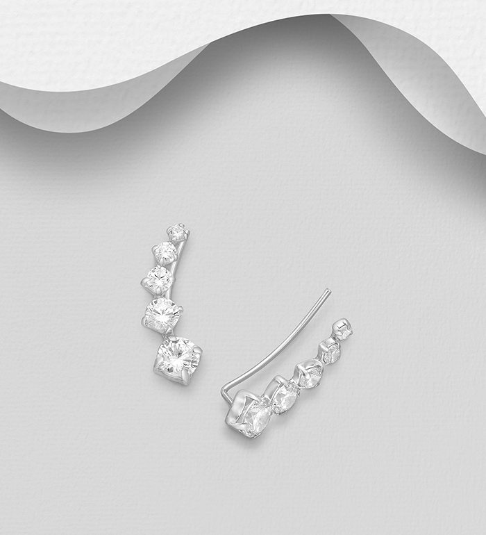 701-16654 - Wholesale 925 Sterling Silver Ear Pins Decorated with CZ Simulated Diamonds