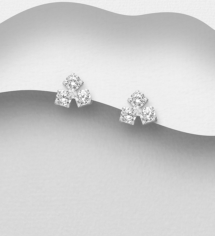 701-17074 - Wholesale 925 Sterling Silver Push-Back Earrings Decorated with CZ Simulated Diamonds