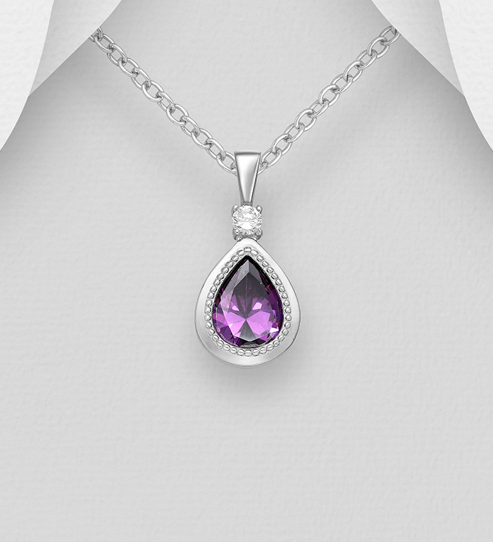 701-18564 - Wholesale 925 Sterling Silver Pear Shape Pendant, Decorated with CZ Simulated Diamonds