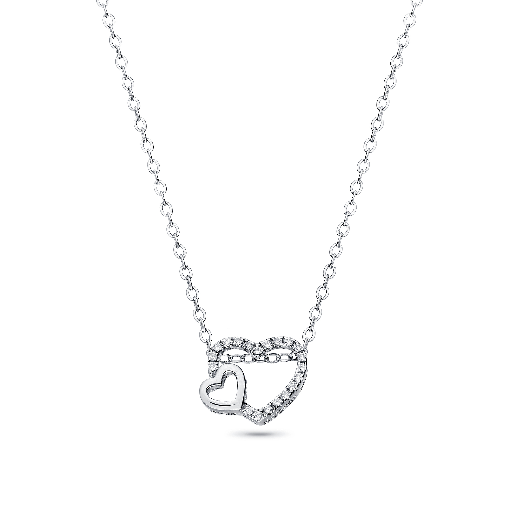 701-19726K - Wholesale 925 Sterling Silver Heart Necklace Decorated With CZ And Plated With Rhodium