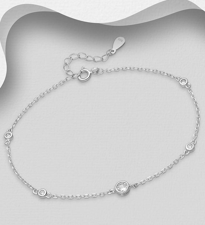 701-19738 - Wholesale 925 Sterling Silver Bracelet, Decorated with CZ Simulated Diamonds