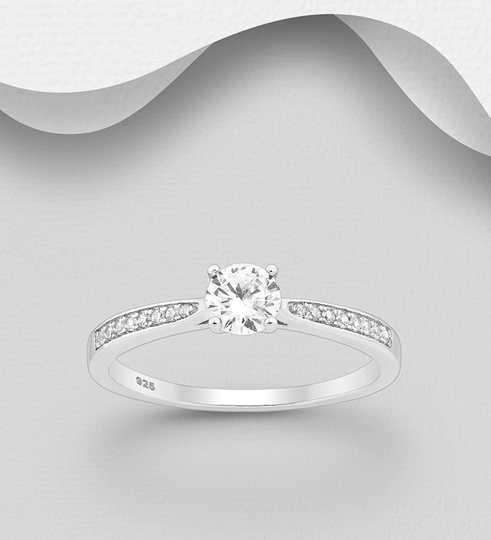 701-19910 - Wholesale 925 Sterling Silver Ring, Decorated with CZ Simulated Diamonds