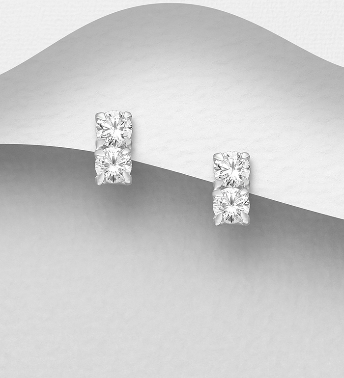 701-20551 - Wholesale 925 Sterling Silver Push-Back Earrings Decorated with CZ Simulated Diamonds