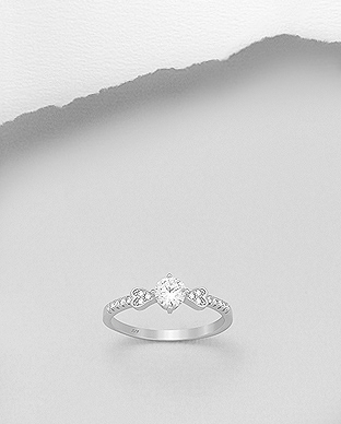 701-21034 - Wholesale 925 Sterling Silver Heart Ring Decorated with CZ Simulated Diamonds