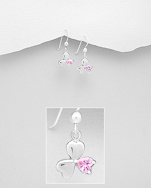 701-21265 - Wholesale 925 Sterling Silver Shamrock Hook Earrings Decorated with CZ Simulated Diamonds