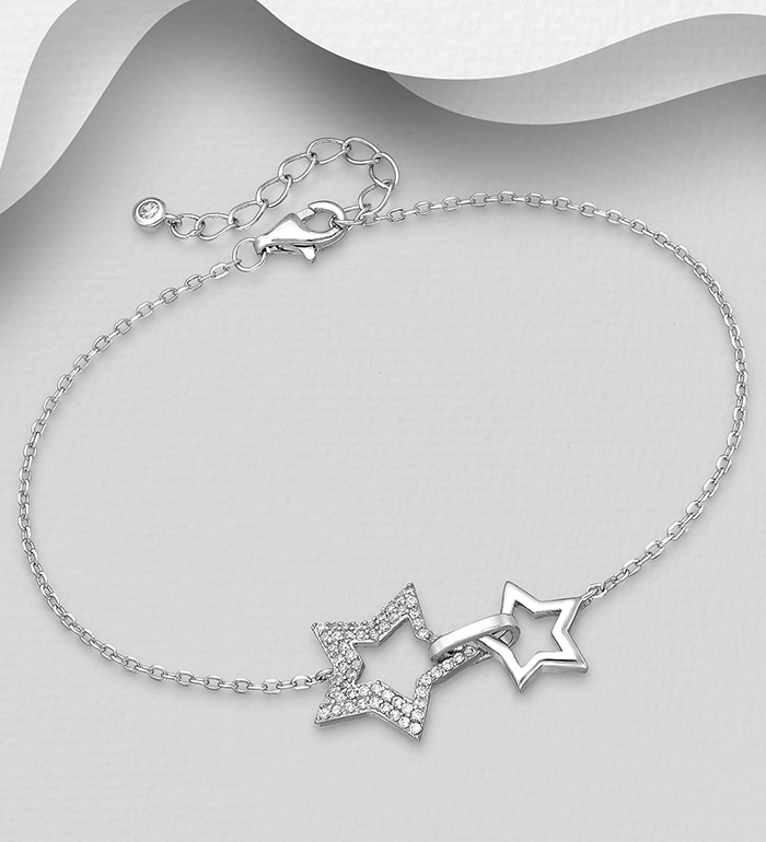 701-21759 - Wholesale 925 Sterling Silver Star Bracelet Decorated with CZ Simulated Diamonds