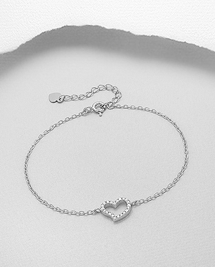 701-21766 - Wholesale 925 Sterling Silver Heart Bracelet Decorated with CZ Simulated Diamonds