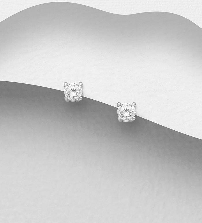 701-22350 - Wholesale 925 Sterling Silver Push-Back Earrings Decorated with CZ Simulated Diamonds