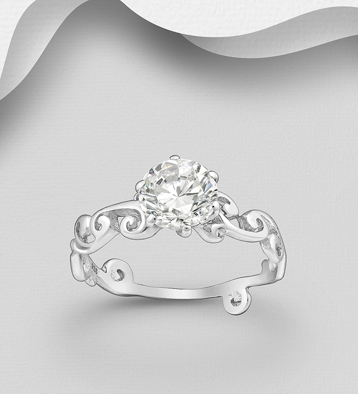 701-22494 - Wholesale 925 Sterling Silver Swirl Ring Decorated with CZ Simulated Diamonds