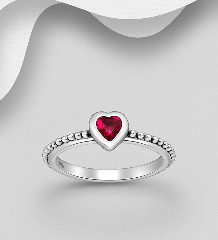 701-22865 - Wholesale 925 Sterling Silver Oxidized Heart Ring Decorated with CZ Simulated Diamonds