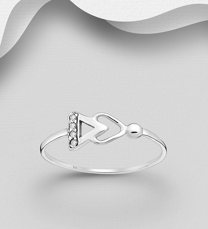 701-22931 - Wholesale 925 Sterling Silver Triangle Ring Decorated with CZ Simulated Diamonds