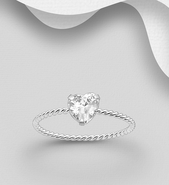 701-23006 - Wholesale 925 Sterling Silver Heart Ring Decorated with CZ Simulated Diamonds