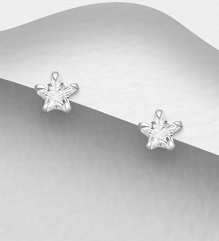701-23074 - Wholesale 925 Sterling Silver Star Push-Back Earrings Decorated with CZ Simulated Diamonds