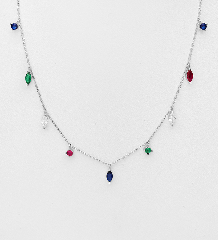 701-25376 - Wholesale 925 Sterling Silver Necklace, Decorated with Colorful CZ Simulated Diamonds