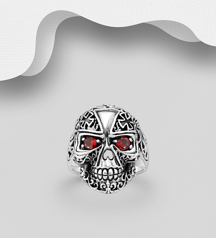 701-6476 - Wholesale 925 Sterling Silver Skull Ring decorated with CZ