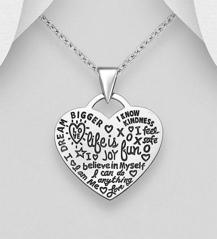 706-10121 - Wholesale 925 Sterling Silver Heart I DREAM BIGGER,I KNOW KINDNESS, I feel safe, life is fun, I love Joy, I believe in Myself, I can do anything, I love I am Me, love Pendant