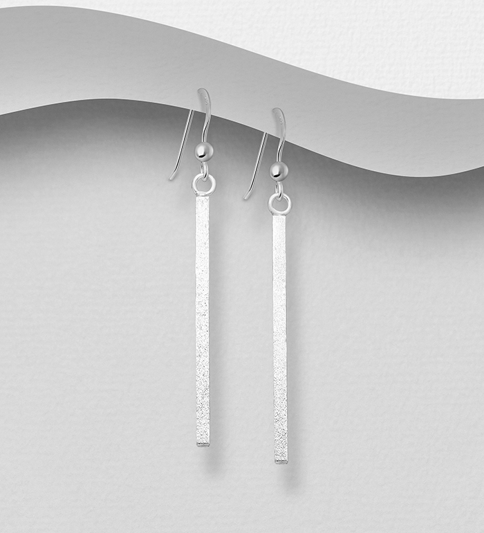 706-12064 - Wholesale 925 Sterling Silver Matte Bar Hook Earrings