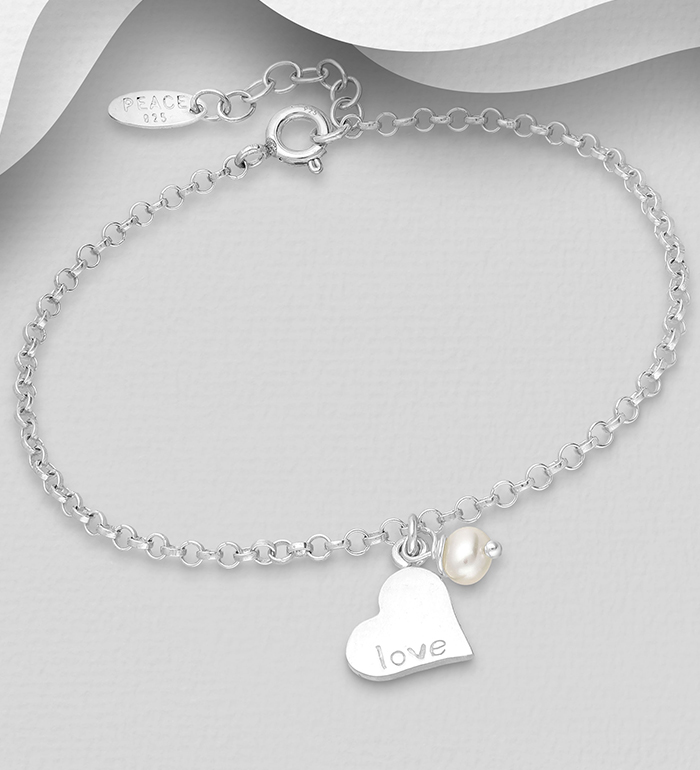 706-12196 - Wholesale 925 Sterling Silver Heart And Love Bracelet Beaded With Fresh Water Pearls