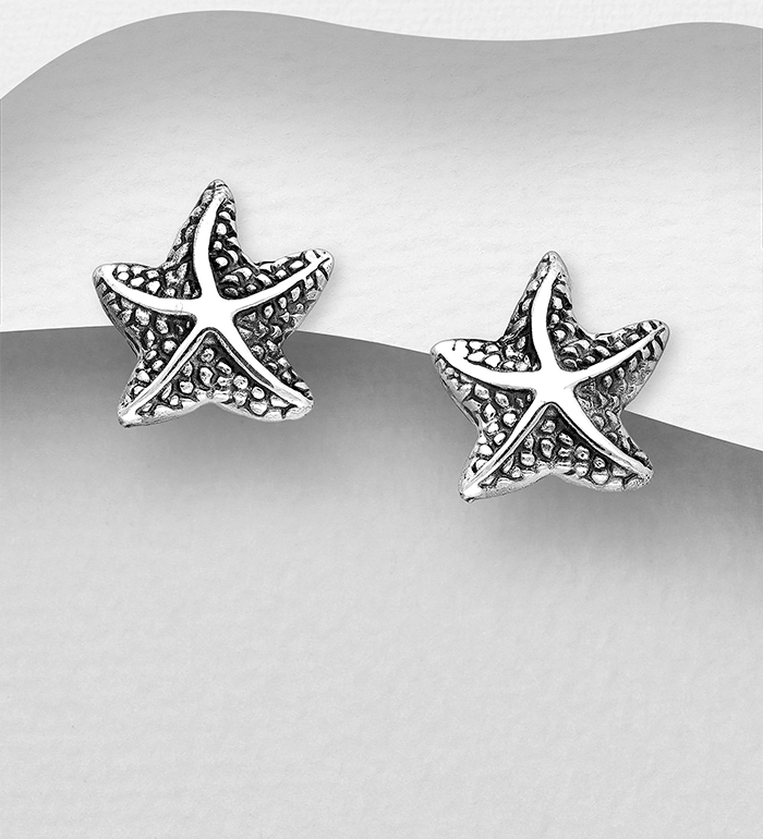 706-13273 - Wholesale 925 Sterling Silver Oxidized Starfish Push-Back Earrings