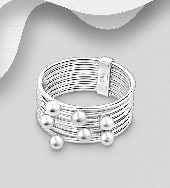 706-1362 - Wholesale Set of 7 Sterling Silver Bound Band Ring Featuring Balls