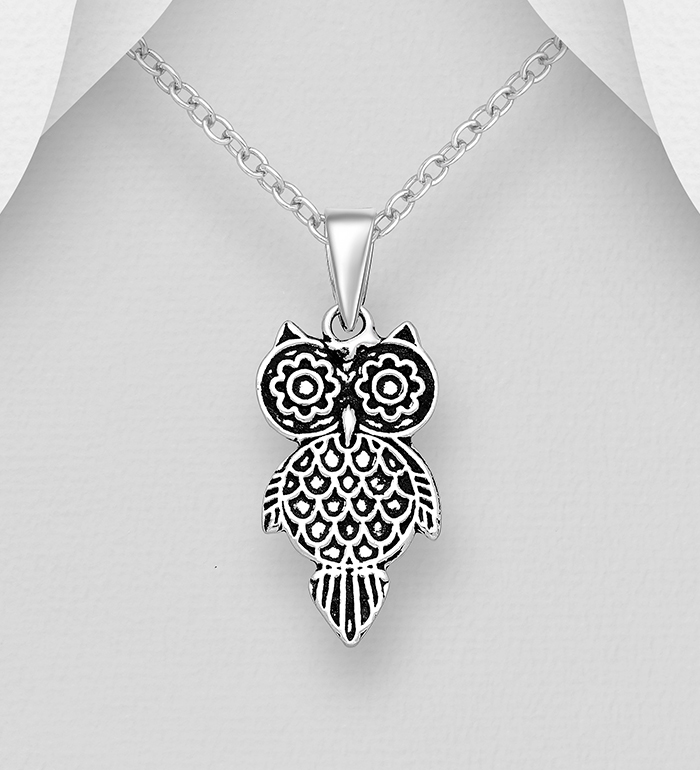 706-13738 - Wholesale 925 Sterling Silver Oxidized
Owl Pendant