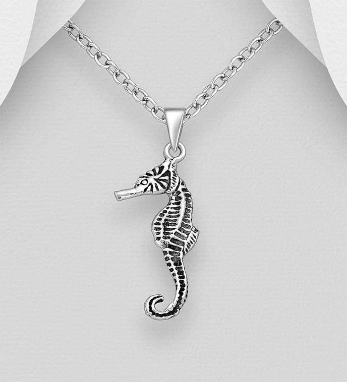 706-13911 - Wholesale 925 Sterling Silver Oxidized Seahorse Pendant