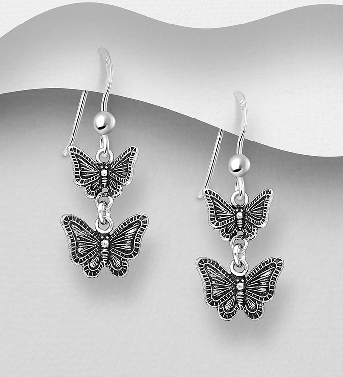 706-14088 - Wholesale 925 Sterling Silver Oxidized Butterfly Hook Earrings