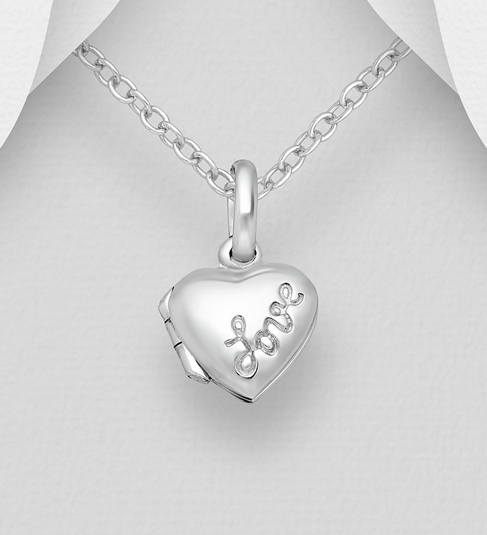 706-14349 - Wholesale 925 Sterling Silver Heart, Message & Locket  Pendant, Engraved with Love