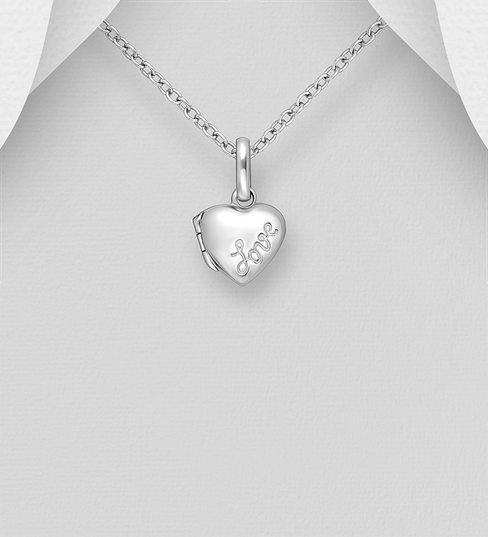 706-14349 - Wholesale 925 Sterling Silver Heart, Message & Locket Pendant, Engraved with Love