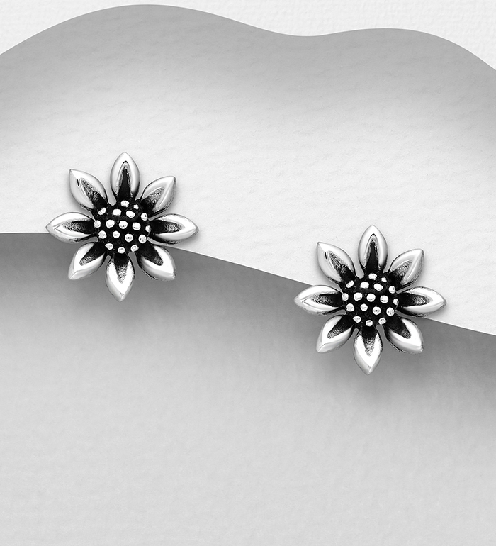 706-14569 - Wholesale 925 Sterling Silver Flower Push-Back Earrings