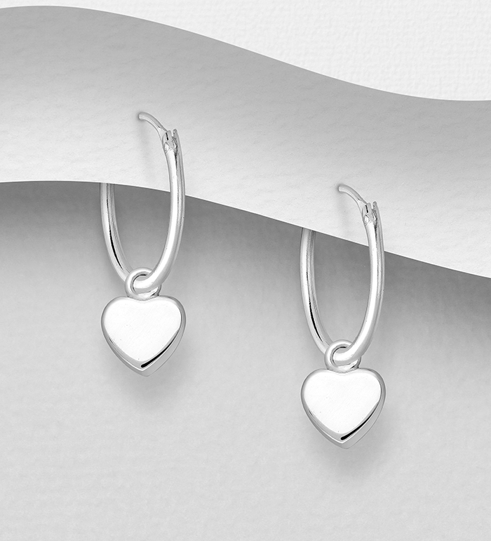 706-14802 - Wholesale 925 Sterling Silver Heart Hoop Earrings