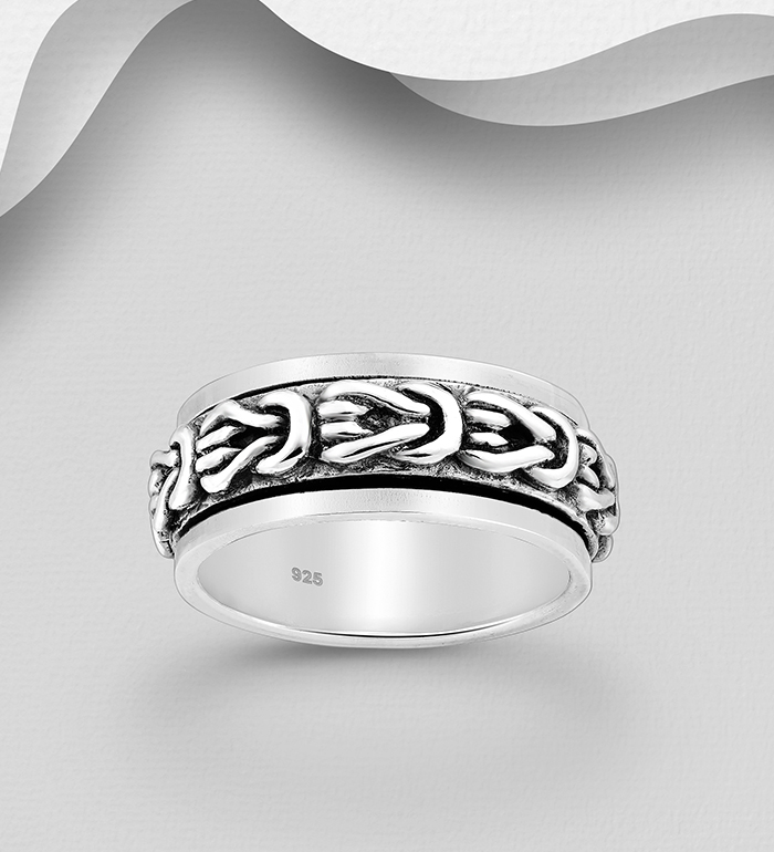 706-14840 - Wholesale 925 Sterling Silver Oxidized Knot Spin Ring, 8 mm Wide 