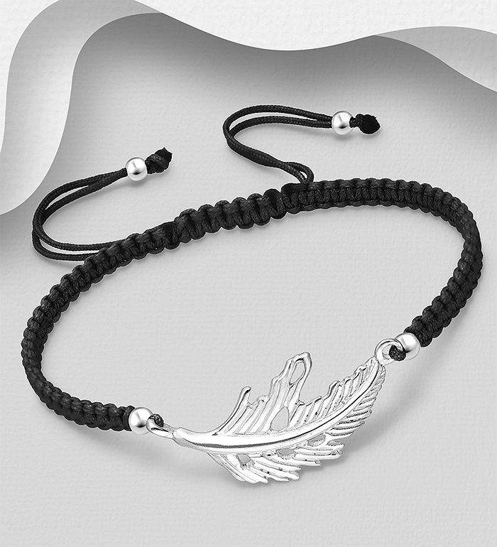 706-14948 - Wholesale 925 Sterling Silver Feather with Adjustable Thread Bracelet
