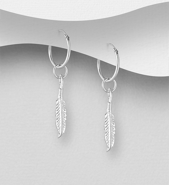 706-15031 - Wholesale 925 Sterling Silver Feather Hoop Earrings