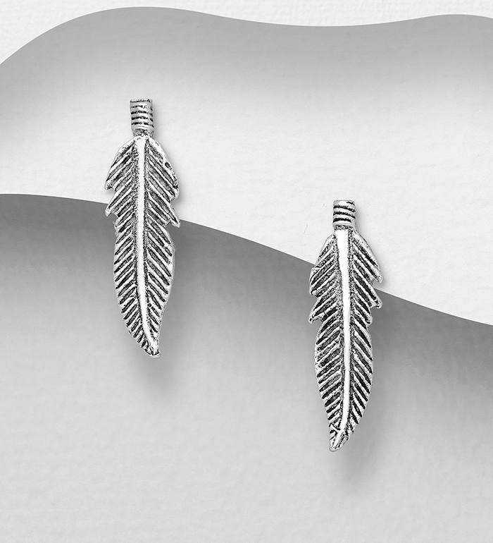 706-15375 - Wholesale 925 Sterling Silver Oxidized
Feather Earrings