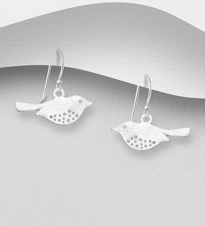 706-15518 - Wholesale 925 Sterling Silver Matte Bird Hook Earrings
