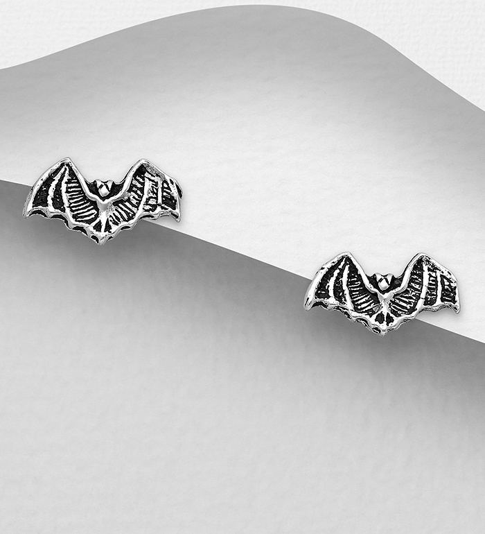 706-15854 - Wholesale 925 Sterling Silver Oxidized Bat Push-Back Earrings