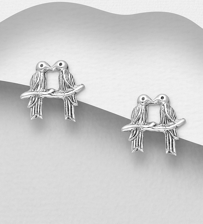 706-15896 - Wholesale 925 Sterling Silver Oxidized Bird Push-Back Earrings