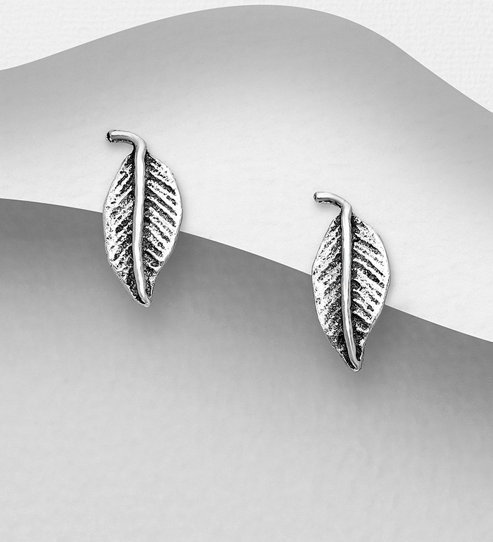 706-16252 - Wholesale 925 Sterling Silver Oxidized Leaf Push-Back Earrings